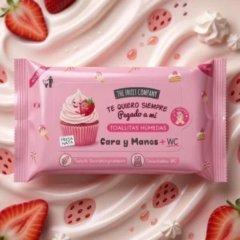 📦 Carton de 24 Paquets de Lingettes Multi-Usages Mains Visage & WC - The Fruit Company 🍓🥥 - Fraise Chantilly