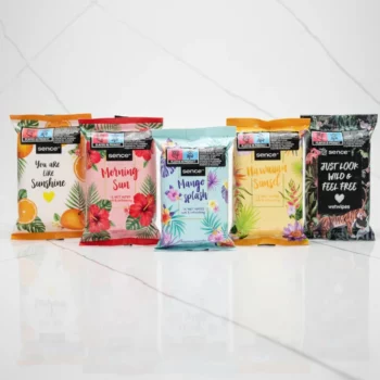Mélange de 20 (soit 1€ l'unité) : Lot Mixte de Sachet de lingettes visage et main parfum tropicaux
