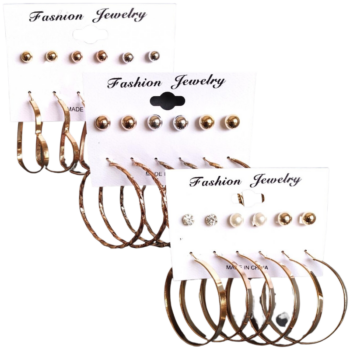 Pack éco (soit 0,70€ l'unité) : Lot de 10 set de 6 paires de boucles d'oreilles