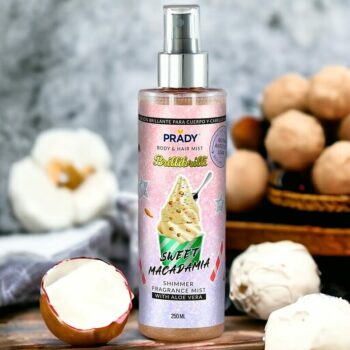 Lot de 4 (soit 3,40€ pièce) : Brume parfumée et pailletée corps et cheveux "Sweet Macadamia" - Prady