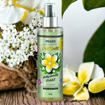Lot de 4 (soit 3,40€ pièce) : Brume parfumée et pailletée corps et cheveux "Fleur de thiaré" - Prady