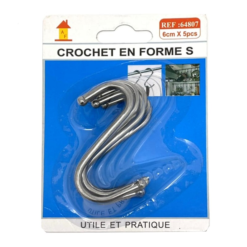 crochet en forme de S Lot de 12 blisters de 5 crochets (0,91€ les 5 crochets) : Crochet en forme de S 6cm – Image 2