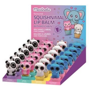 Présentoir de 24 (soit 2,78€ l'unité) : Baume à lèvres porte-clés SQUISHNIMALS