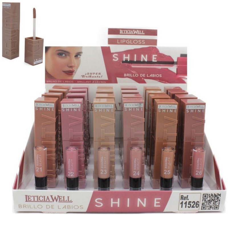 11526 Présentoir de 24 (1,23€ pièce) : Gloss à lèvres 6 couleurs 24H. SUPER SHINE - LETICIA WELL – Image 1