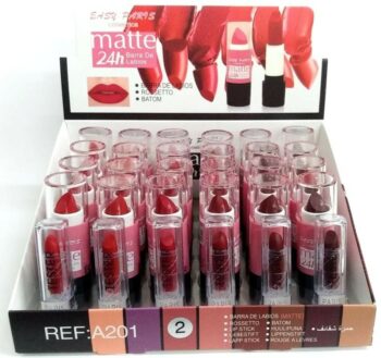 Présentoir de 24 (1,12€ pièce) : Rouge à Lèvres 6 couleurs 24H MAT - EASY PARIS