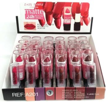 Présentoir de 24 (1,12€ pièce) : Rouge à Lèvres 6 couleurs 24H MAT - EASY PARIS