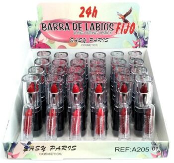 Présentoir de 24 (1,20€ pièce) : Rouge à Lèvres 6 couleurs 24H FIXE - EASY PARIS