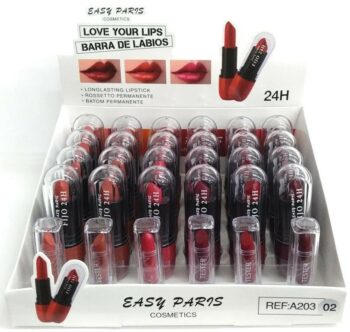 Présentoir de 24 (1,12€ pièce) : Rouge à Lèvres 6 couleurs FIXE 24H - EASY PARIS