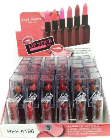 Présentoir de 30 (1,12€ pièce) : Rouge à Lèvres 6 couleurs FIXE 24H - EASY PARIS