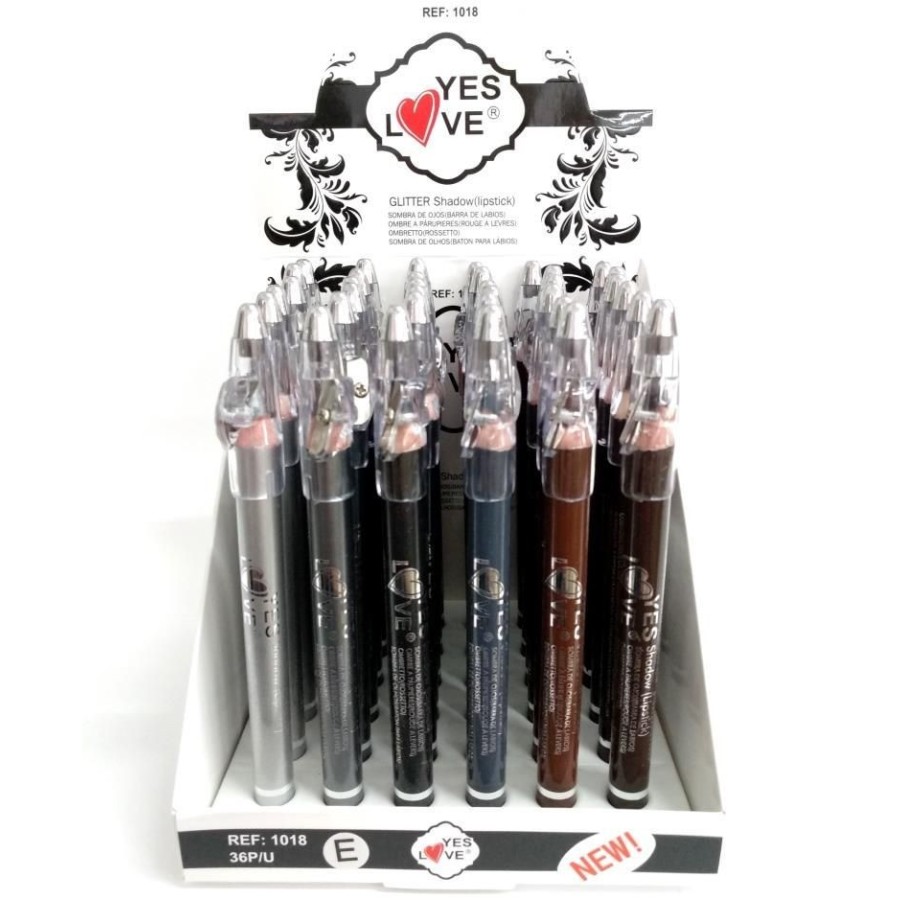 Lot de 36 Crayons 2en1 Lèvres et Yeux Glitter Sombres Yes Love - 1018-E+4 Lot de 36 Crayons 2en1 Lèvres et Yeux Glitter Sombres (0,78€ unité) - Yes Love – Image 1