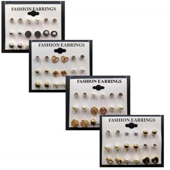 Lot de 10 (soit 0.95€ l'unité) : Blister de 9 boucles d'oreilles soit 90 paires