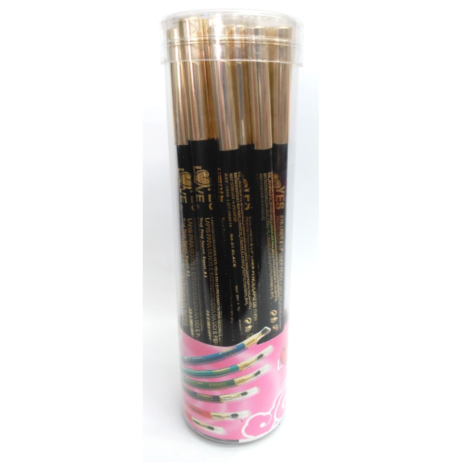 lapiz-de-ojos-y-labios-yes-love-con-pincel-negro-039-unidad-pack-24 Présentoir de 24 : Crayon à lèvres et yeux noir - YES LOVE – Image 1