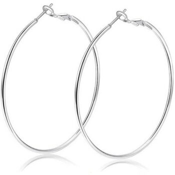 Lot de 12 (1€ pièce) : Boucles d'Oreille Créole argentées en Acier Inoxydable - Diamètre 4 cm