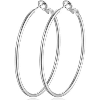 Lot de 12 (1€ pièce) : Boucles d'Oreille Créole argentées en Acier Inoxydable - Diamètre 4 cm – Image 2