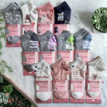 Lot mélangé de 60 (soit 0,29€ la paire) : Chaussettes courtes femme à motifs - Nuances Pastels