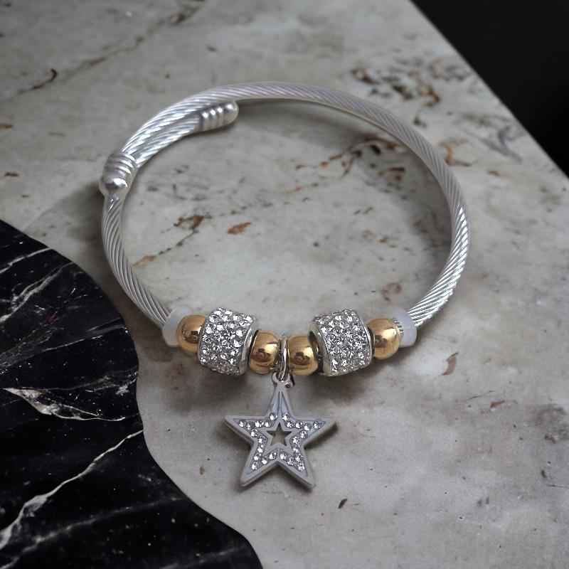 lot de bracelet à strass 2 Lot de 5 (2,20€ pièce) : Bracelets Torsadés avec breloque en Acier Inoxydable – Image 6