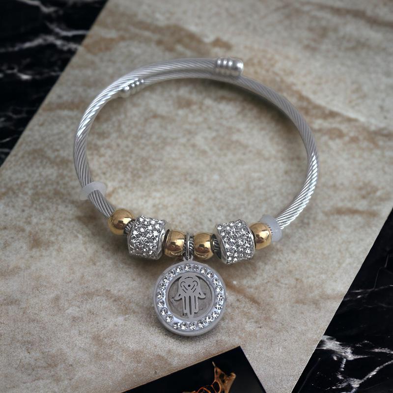 lot de bracelet à strass 3 Lot de 5 (2,20€ pièce) : Bracelets Torsadés avec breloque en Acier Inoxydable – Image 5