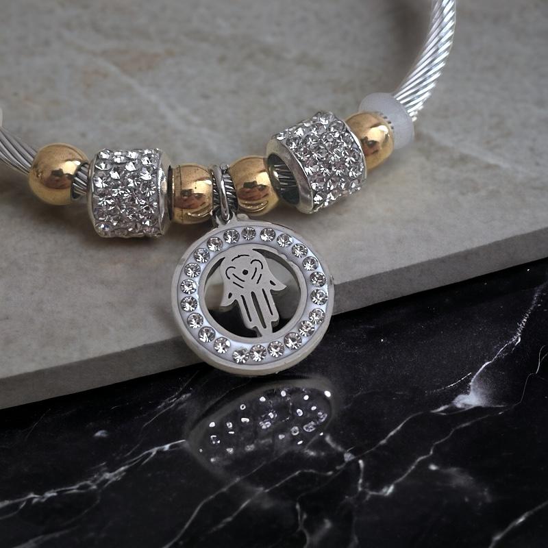lot de bracelet à strass 4 Lot de 5 (2,20€ pièce) : Bracelets Torsadés avec breloque en Acier Inoxydable – Image 1