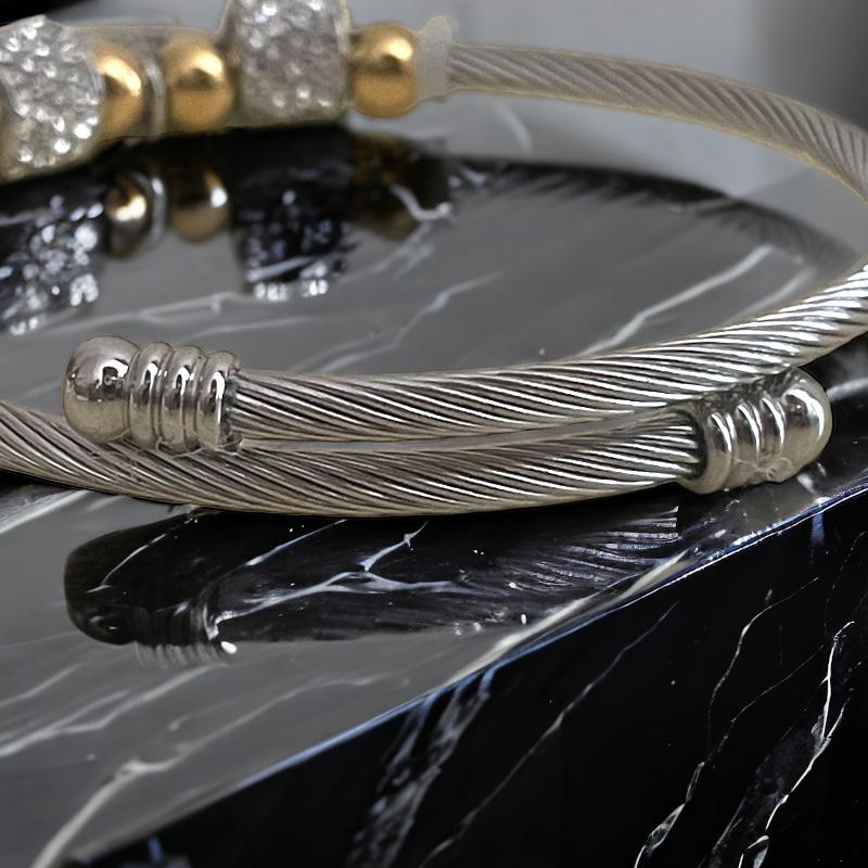 lot de bracelet à strass 5 Lot de 5 (2,20€ pièce) : Bracelets Torsadés avec breloque en Acier Inoxydable – Image 4