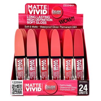 Présentoir de 24 (1,12€ pièce) : Rouge à Lèvres Gloss Vivid Waterproof Mat 24H – Image 2
