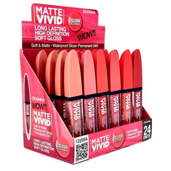Présentoir de 24 (1,12€ pièce) : Rouge à Lèvres Gloss Vivid Waterproof Mat 24H