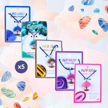 Mélange varié de 5 (3,50€ pièce) : Colliers Isithériques en Forme d'Arbre de Vie avec Pierres de Couleur