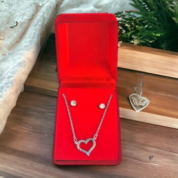 Lot de 3 Coffrets (3€ unité) : Collier et Boucles d'oreilles - Collection Acier Inoxydable Coeur Argenté