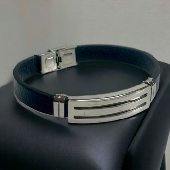 Lot de 4 (1€ unité) : Mélange De Bracelets homme Dorés et Argentés simili cuir noir – Image 2