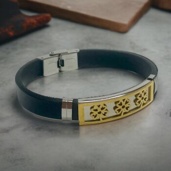 Lot de 4 (1€ unité) : Mélange De Bracelets homme Dorés et Argentés simili cuir noir – Image 7