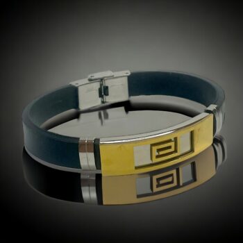 Lot de 4 (1€ unité) : Mélange De Bracelets homme Dorés et Argentés simili cuir noir – Image 5