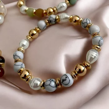 Lot de 12 (1,50€ Pièce) : Bracelet Perles Colorées & Blanches Nacrées – Image 5