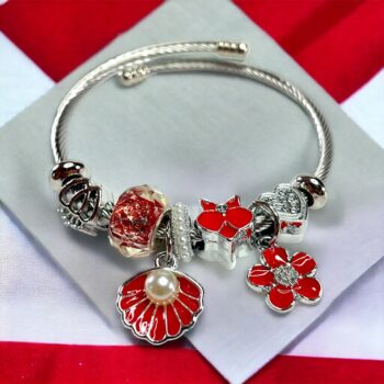 Lot de 36 (1,75€ unité) : Bracelets torsadés argentés aux couleurs & breloques mélangées – Image 2