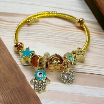 Lot de 12 (2,40 € unité) : Bracelets torsadés dorés aux couleurs & breloques mélangées – Image 9