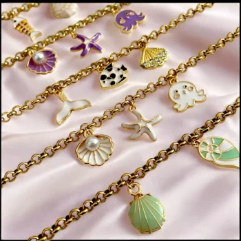 Lot de 6 (2,1€ Pièce) : Bracelet doré Breloques colorés OCEAN - Acier Inoxydable