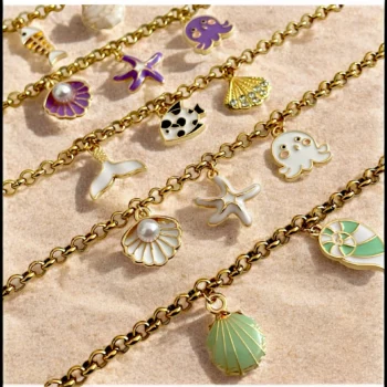 Lot de 12 (1,95€ Pièce) : Bracelet doré Breloques colorés OCEAN - Acier Inoxydable