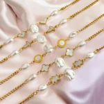 Lot de 6 (2,21€ Pièce) : Collier doré Perles & Motifs Blancs Nacrés - Acier Inoxydable