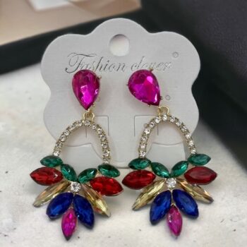 Présentoir de 20 Paires (2,50€ la paire) : Grandes Boucles d'Oreilles en strass coloré – Image 5