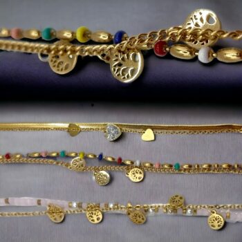 Lot de 20 (2,10€ pièce) : Mélange de bracelets dorés et argentés en acier inoxydable – Image 9