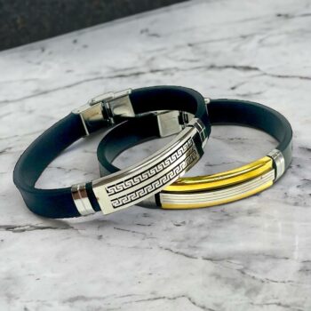 Lot de 4 (1€ unité) : Mélange De Bracelets homme Dorés et Argentés simili cuir noir