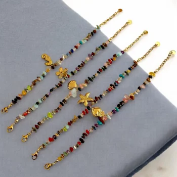 Lot de 12 (1,50€ Pièce) : Bracelet Pierres colorées et Décos Estivaux - Acier Inoxydable – Image 2
