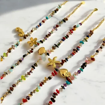 Lot de 12 (1,50€ Pièce) : Bracelet Pierres colorées et Décos Estivaux - Acier Inoxydable