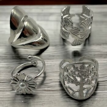 Lot de 10 (2,50€ unité) : Bague ajustable argentée en Acier Inoxydable