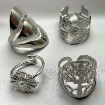 Lot de 20 (2,10€ unité) : Bague ajustable argentée en Acier Inoxydable