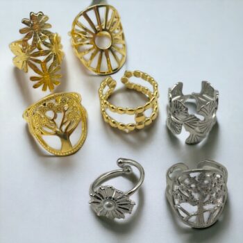 Lot mélangé de 10 (2,50€ unité) : Bague ajustable argentée et dorée en Acier Inoxydable