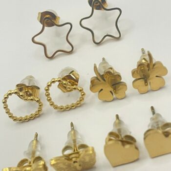 Lot mélangé de 20 (1,80€ la paire) : Paire de Petites Boucles d'Oreilles dorées en Acier Inoxydable – Image 2
