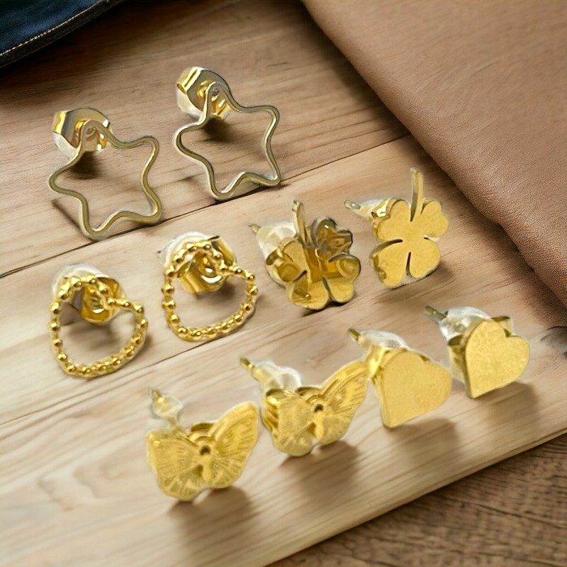 grossiste lot de boucles d'oreilles dorées 2eme 4 Lot mélangé de 20 (1,80€ la paire) : Paire de Petites Boucles d'Oreilles dorées en Acier Inoxydable – Image 1