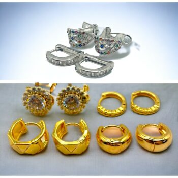 Lot mélangé de 20 (2,10€ la paire) : Paire de Boucles d'Oreilles argentées et dorées en Acier Inoxydable