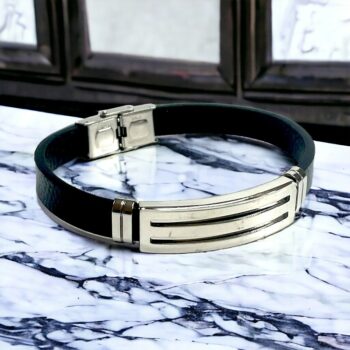 Lot de 20 (1,60€ unité) : Mélange De Bracelets homme Argentés et simili cuir noir – Image 3