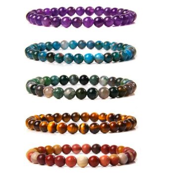 Ensemble de 50 (1,28€ unité) Bracelets en Pierre Mélange de toutes les couleurs - Mélange environ 30 Couleurs différentes – Image 6