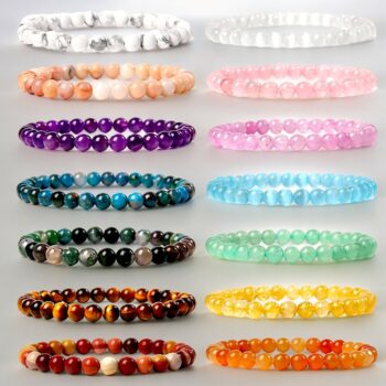 Ensemble de 50 (1,28€ unité) Bracelets en Pierre Mélange de toutes les couleurs - Mélange environ 30 Couleurs différentes – Image 2